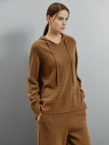 심플 슬릿 후드 디자인 니트 탑 