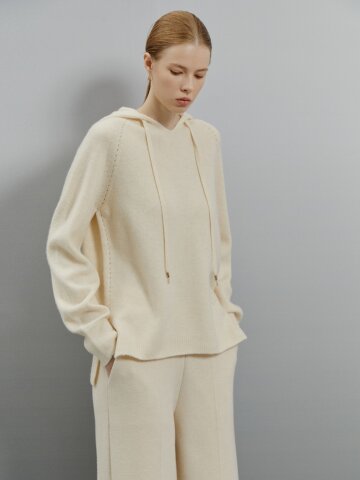 심플 슬릿 후드 디자인 니트 탑 