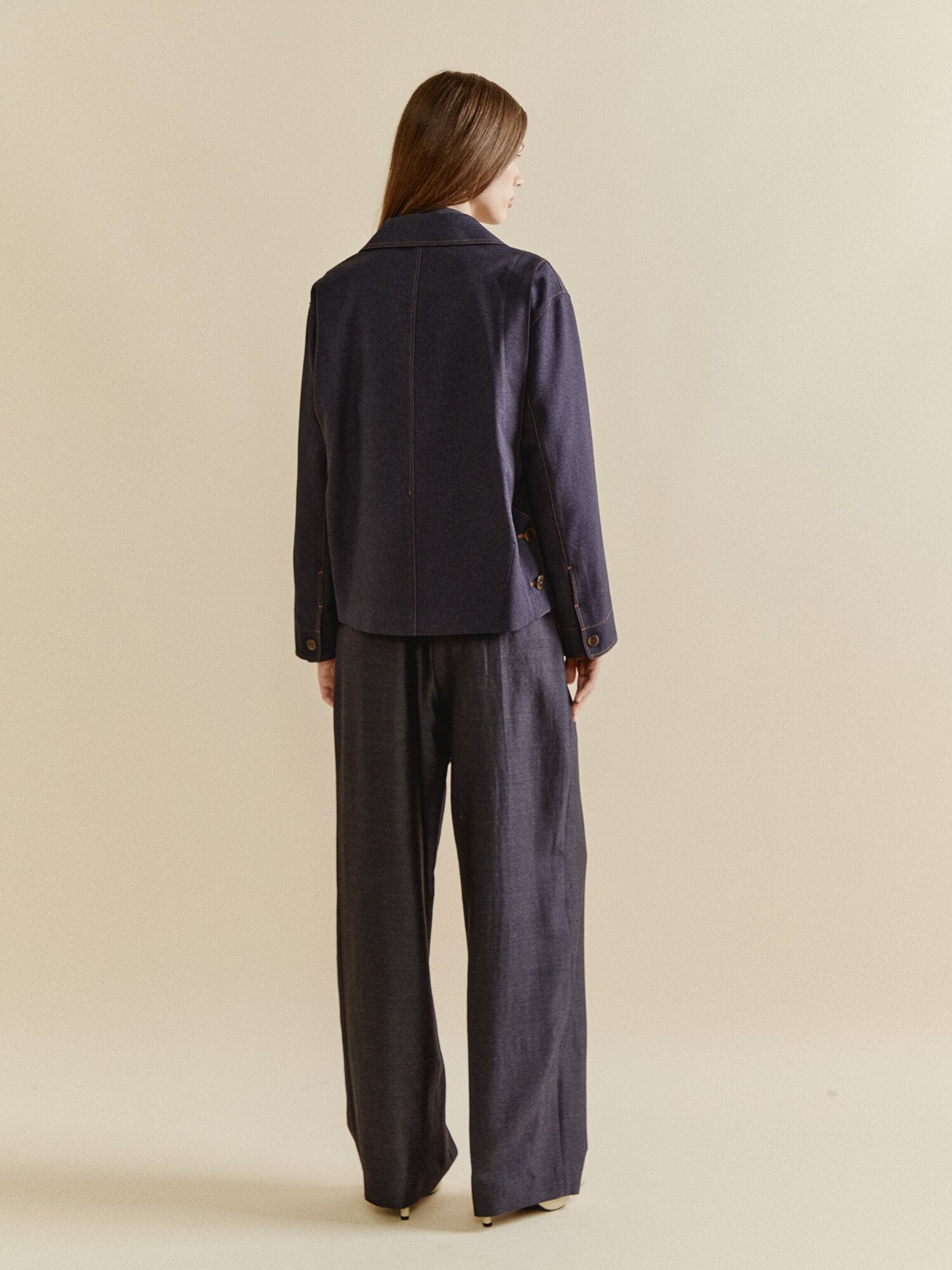 소프트 울 텍스처 싱글 자켓 (MELANGE NAVY)