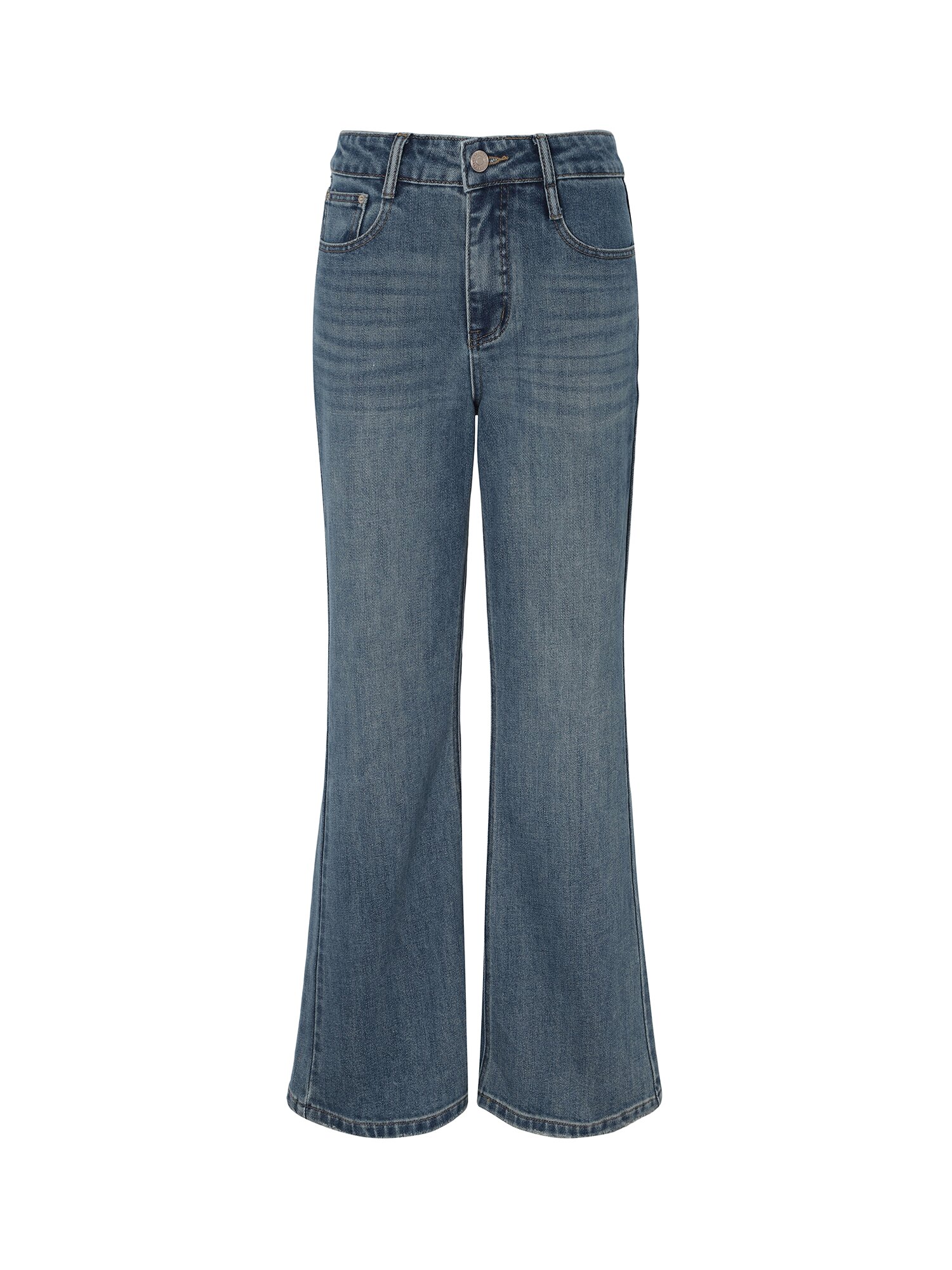 코튼 블렌드 워싱 부츠컷 데님팬츠 (BLUE)