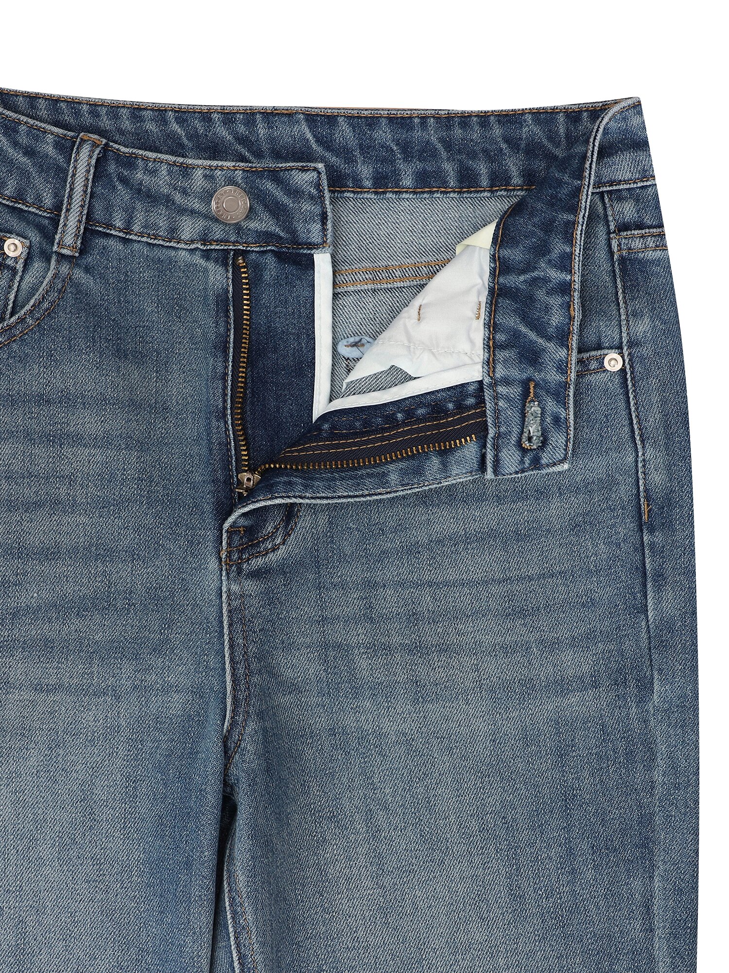 코튼 블렌드 워싱 부츠컷 데님팬츠 (BLUE)