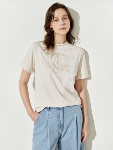 루나 자수 젬스톤 티셔츠 