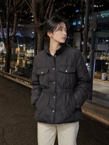 덕 다운 슬림 레터링 패딩 점퍼 