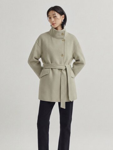 울 캐시미어 블렌드 하이넥 하프 코트 