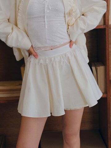 Cest_Ruffle lace layered skirt