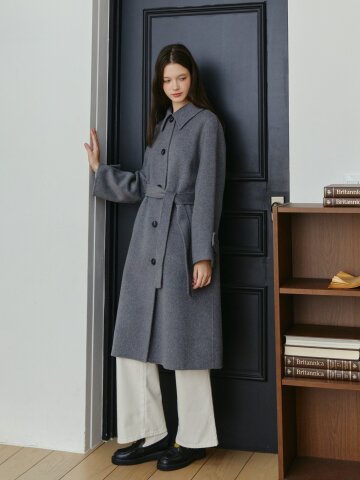울 캐시미어 블렌드 벨티드 발마칸 코트 