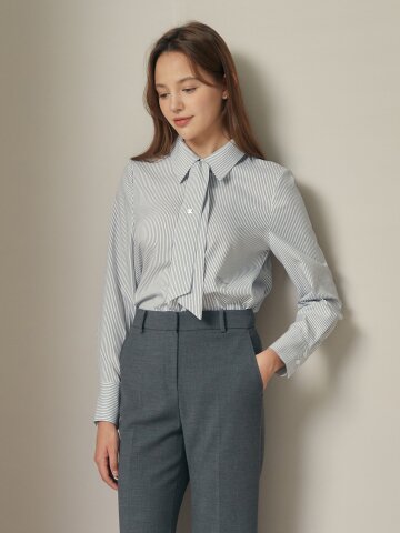 로고 포인트 타이 셔츠 블라우스 