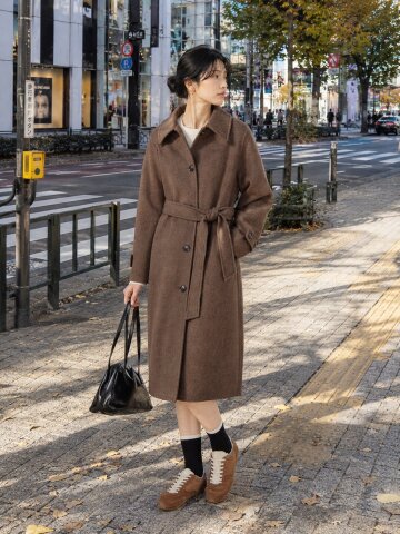 울 캐시미어 블렌드 벨티드 발마칸 코트 