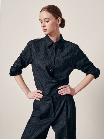 모던 패턴 울 셔츠 블라우스 