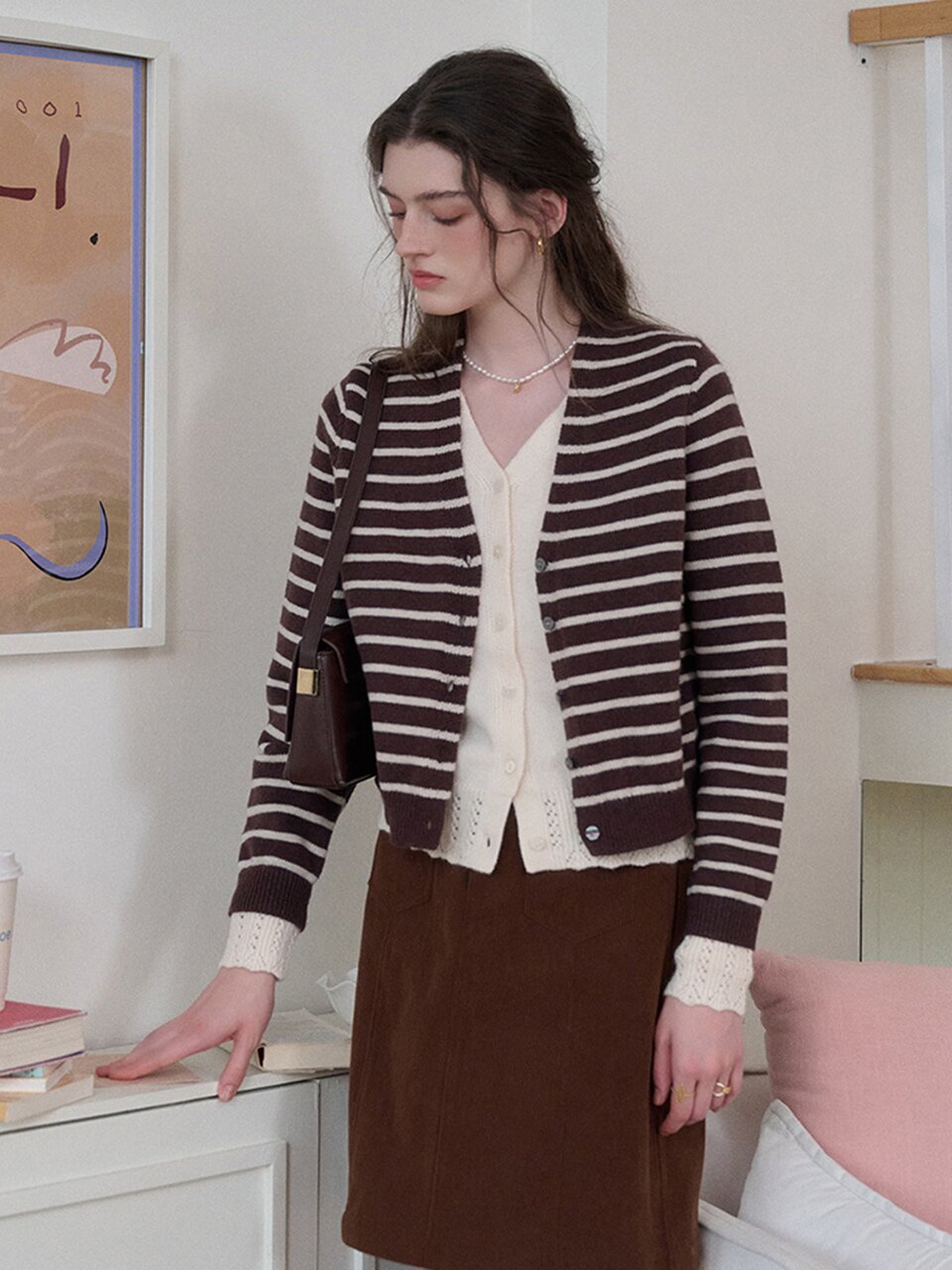 SR_Fake striped knitted cardigan_2color