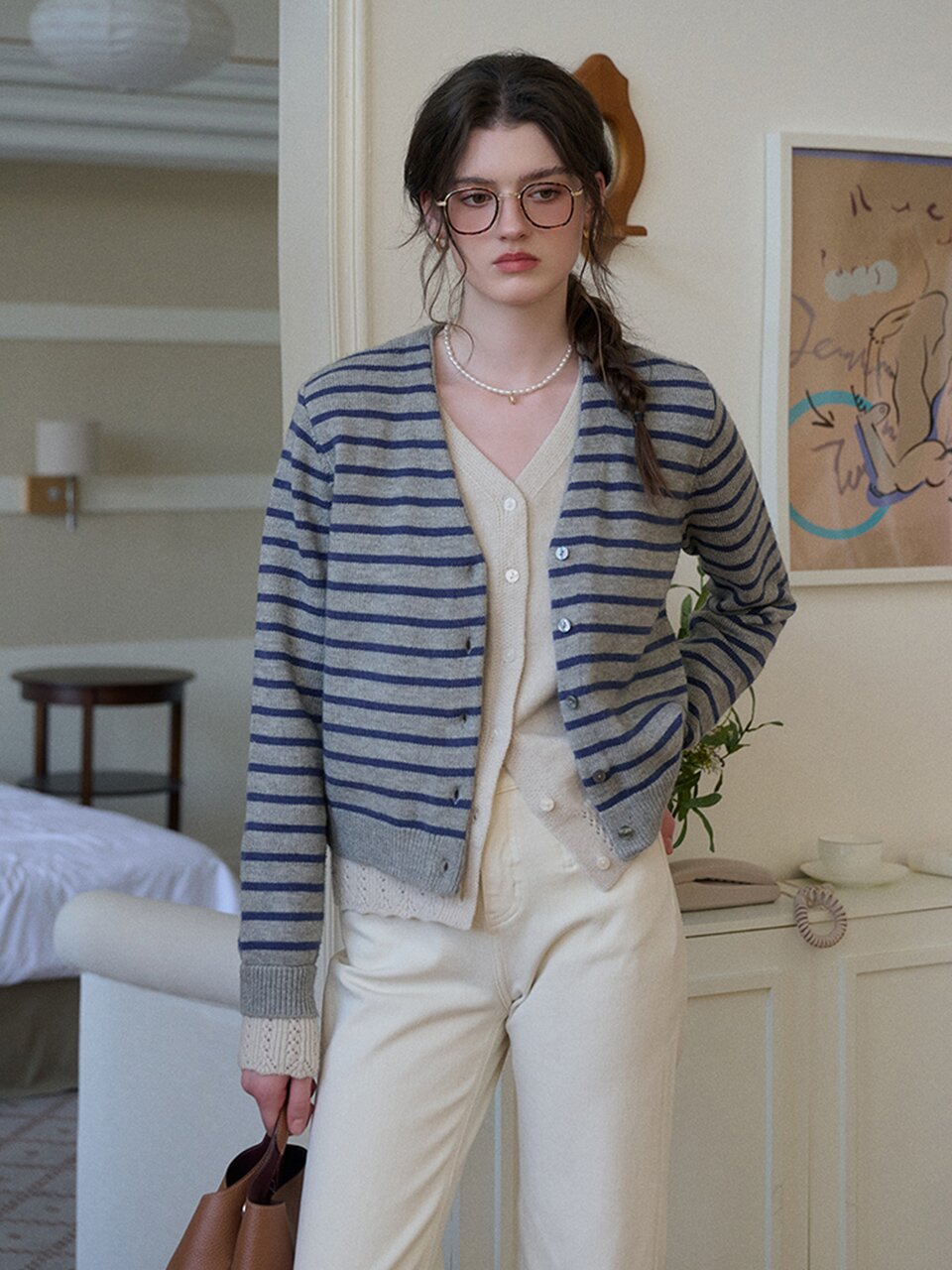 SR_Fake striped knitted cardigan_2color