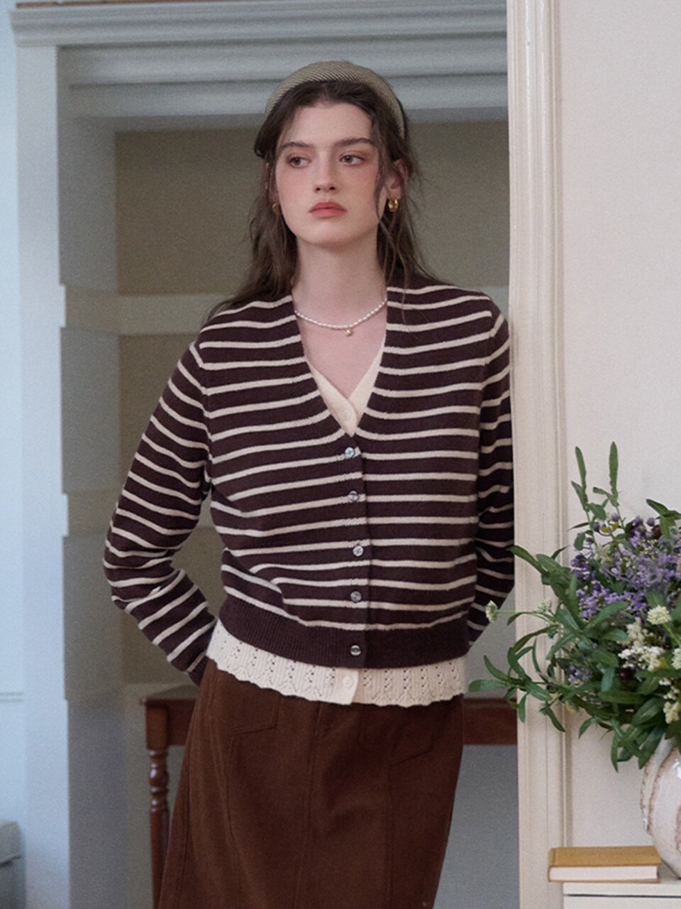 SR_Fake striped knitted cardigan_2color