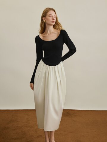 YY_Contrast spliced waist dress