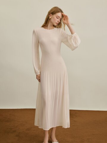 YY_Ivory puff sleeve slim dress