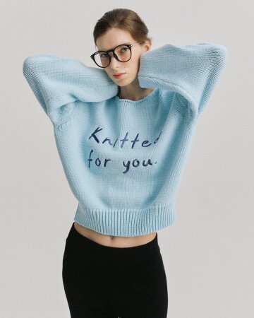 니티드 포유 레터링 소프트 코튼 니트 탑_스카이_S M