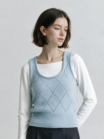 베이비알파카 블렌드 데일리 펀팅 니트 베스트_스카이_S M