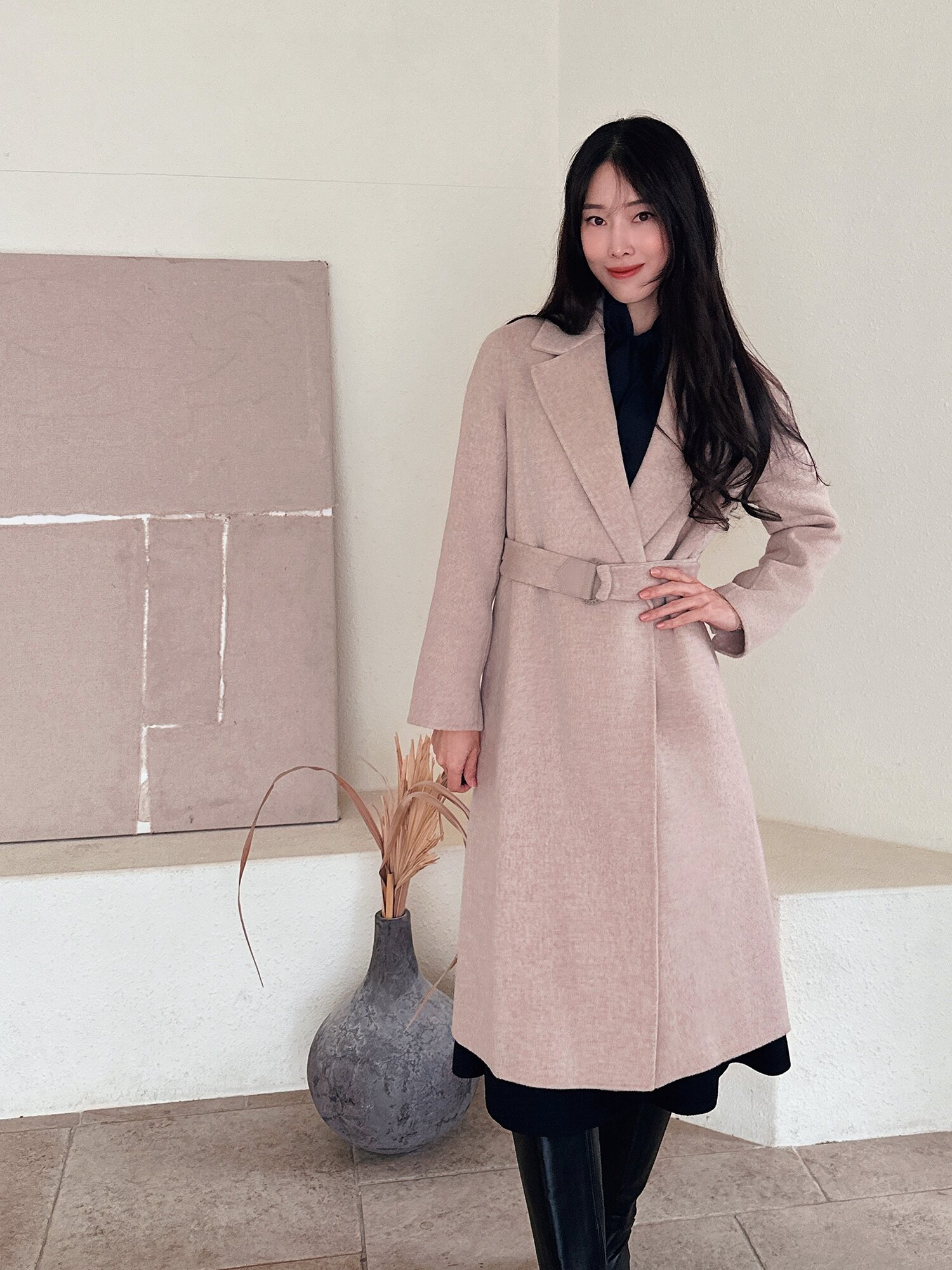 울 캐시미어 벨티드 핸드메이드 코트 (MELANGE BEIGE)