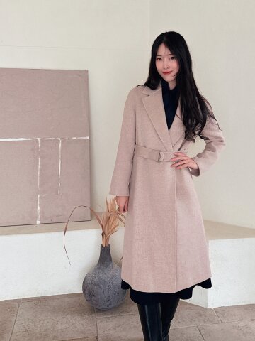 울 캐시미어 벨티드 핸드메이드 코트 
