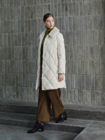 퍼 칼라 퀼팅 구스다운 롱 점퍼 