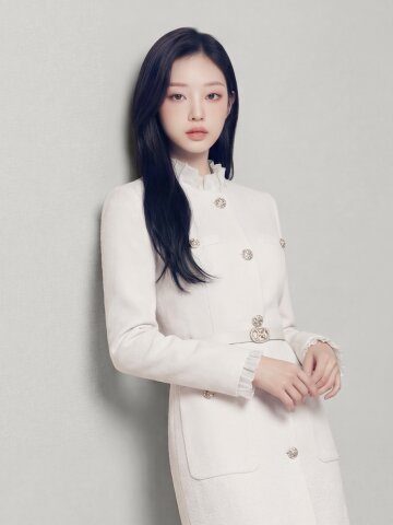프릴넥 버튼 포인트 트위드 롱 원피스 