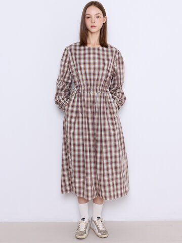Tied Check String Dress [Mocha]