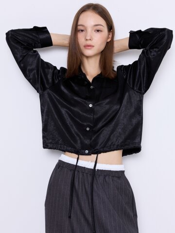 Airy Crop Blouse [Black]
