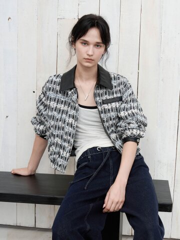 TG_Tweed zip-up jacket