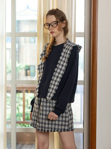 DD_Plaid long sleeve and skirt set_NAVY