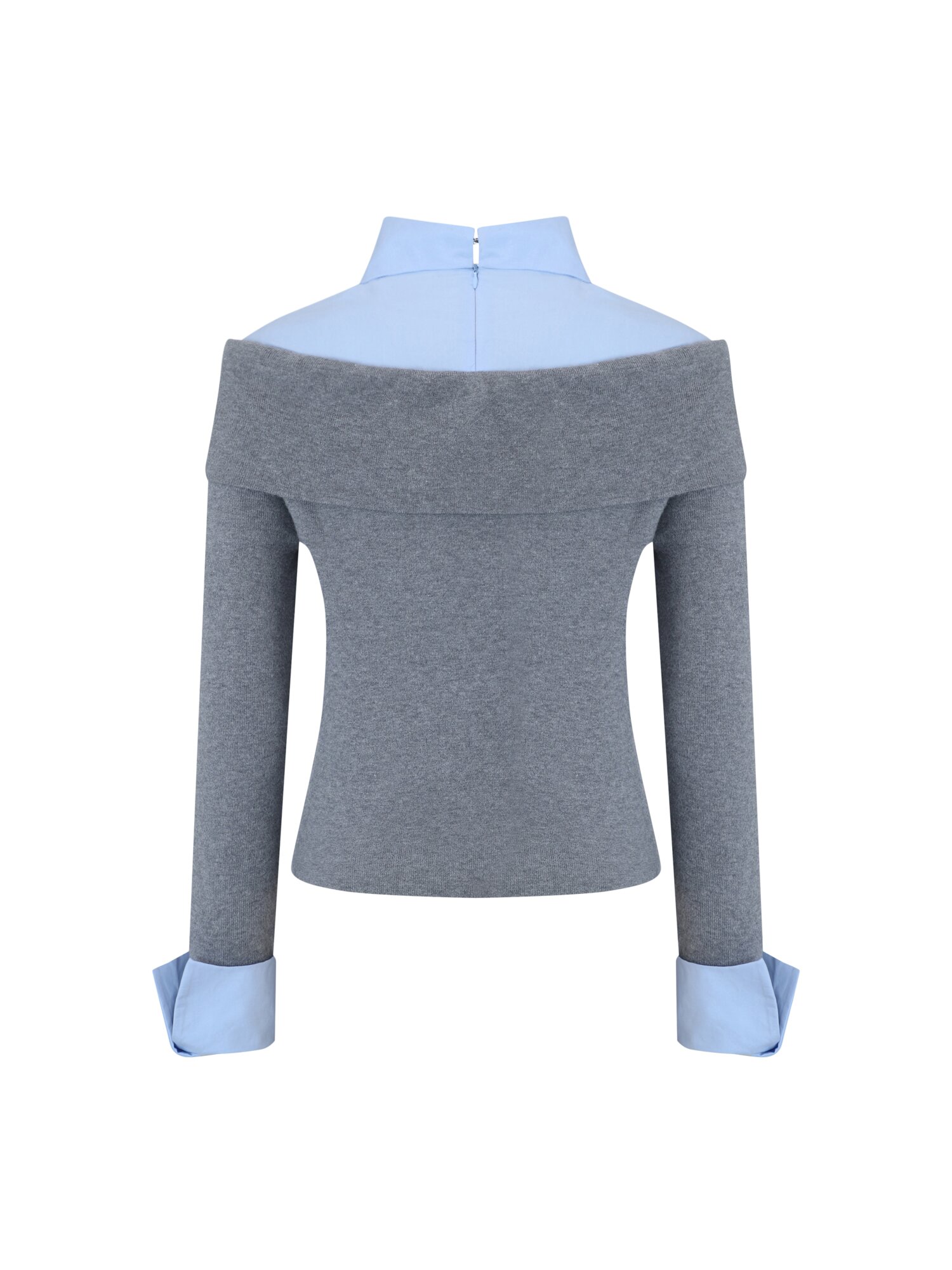 배색 레이어 칼라 셔츠 블라우스 (GREY)