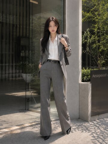 벨티드 원 버튼 싱글 테일러드 셋업 자켓 
