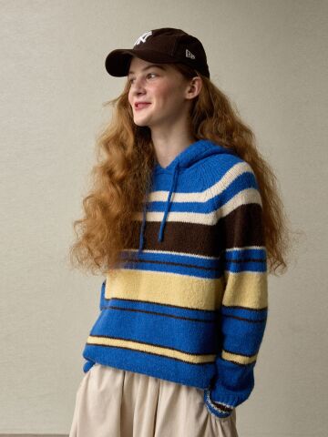 retro hood knit blue