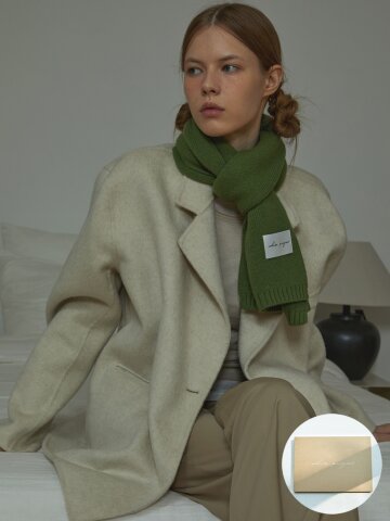 [기프트박스]_버진울 니트 머플러_올리브_남녀공용