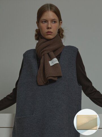 [기프트박스]_버진울 니트 머플러_브라운_남녀공용