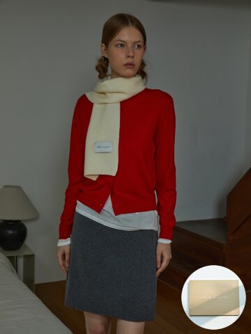 [기프트박스]_버진울 니트 머플러_크림_남녀공용