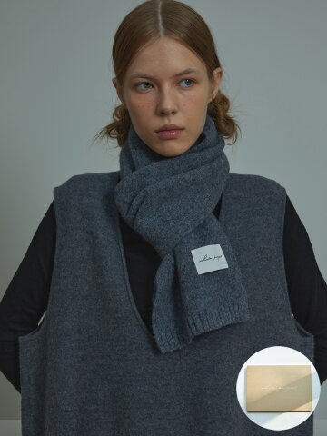 [기프트박스]_버진울 니트 머플러_그레이_남녀공용