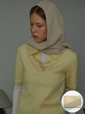 [기프트박스]_후드 버진울 니트 머플러_오트밀_남녀공용