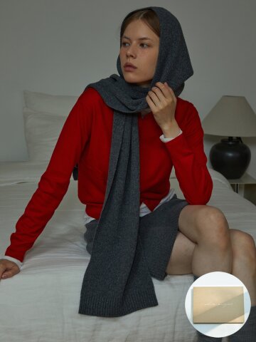 [기프트박스]_후드 버진울 니트 머플러_그레이_남녀공용