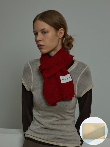 [기프트박스]_멜란지 버진울 니트 머플러_레드_남녀공용