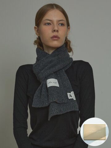 [기프트박스]_멜란지 버진울 니트 머플러_차콜_남녀공용