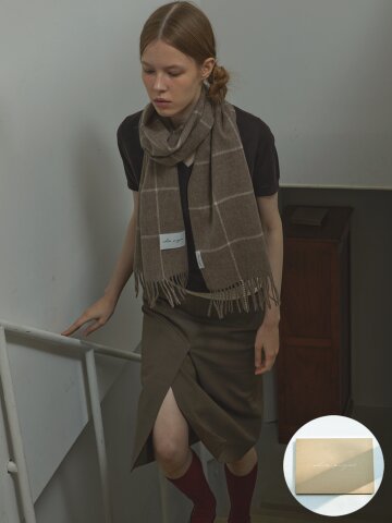 [기프트박스]_베를린 패턴 버진울 머플러_브라운_남녀공용