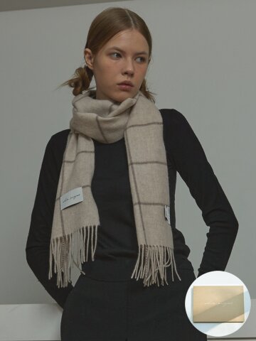 [기프트박스]_베를린 패턴 버진울 머플러_오트밀_남녀공용