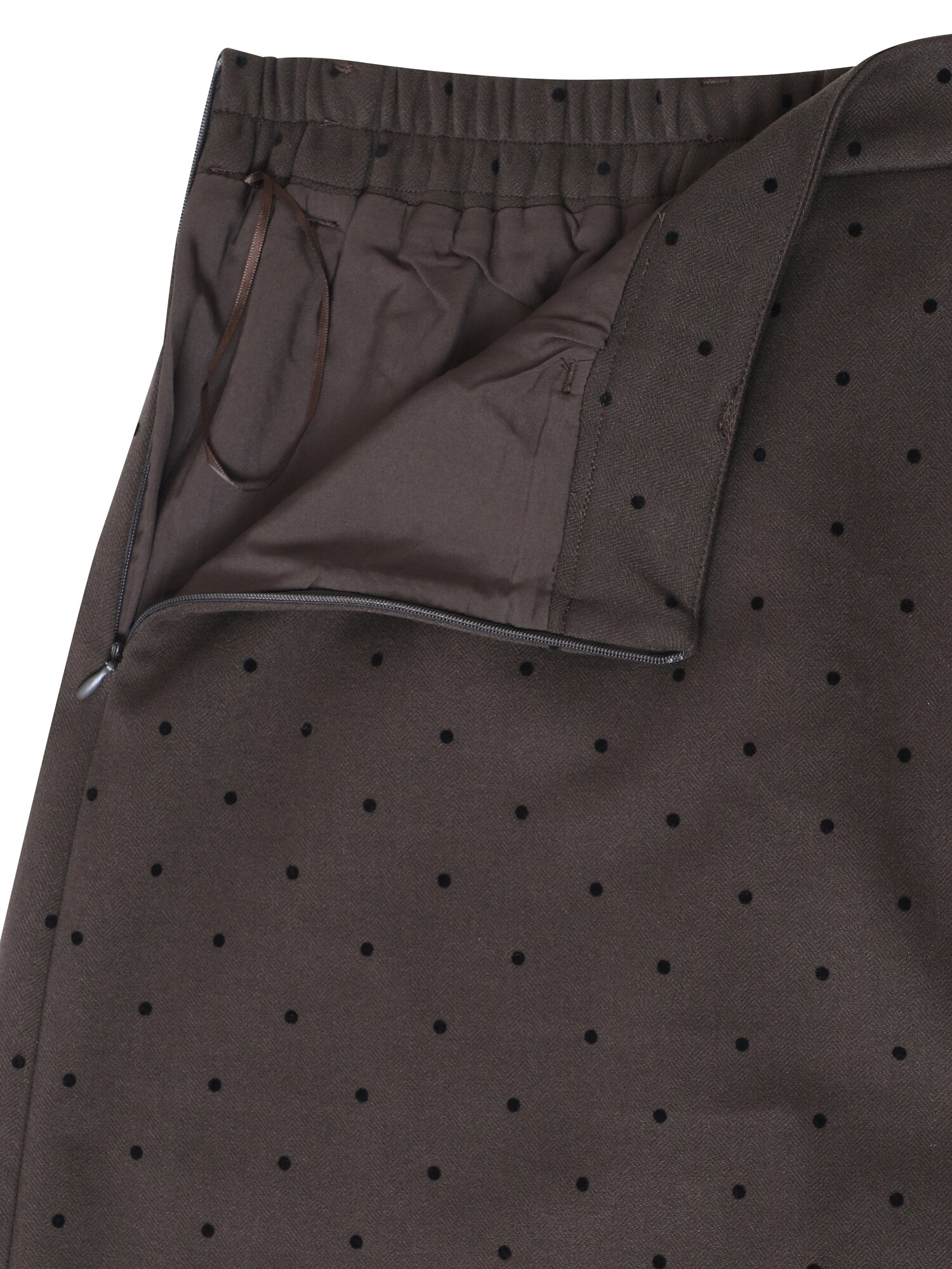 도트 패턴 투 턱 A라인 스커트 (BROWN)