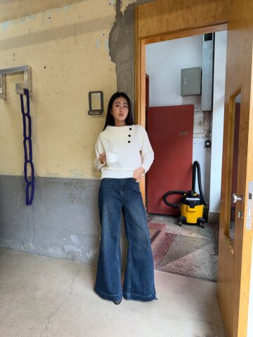 와이드 플레어 워싱 데님팬츠 