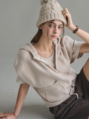 소프트 헤이지 니트 후디 베스트 - 베이지