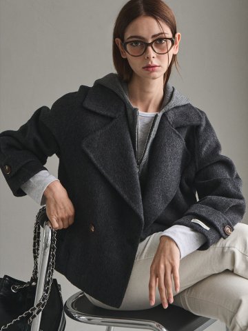 [울70%] 소피 핸드메이드 코트 - 차콜