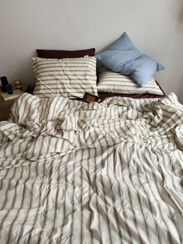 마롱 스트라이프 이불베개커버 세트 SS,Q,LK