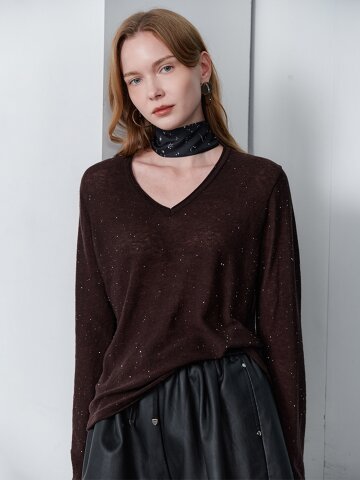 [케이미에르] 미니 스팽글 소프트 V넥 니트 풀오버