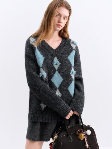 WD_Bow argyle knit top