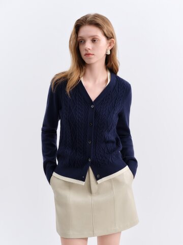 WD_Fake two-piece cable cardigan_NAVY