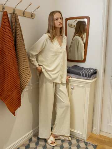 MJ_Lace tank top three piece pajamas_CREAM